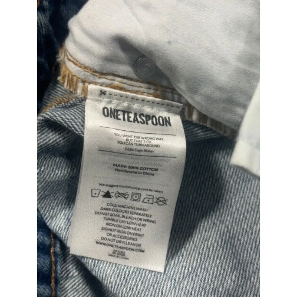 One Teaspoon NWT Long Trucker Denim Distressed Shorts in Blue Size 24‎ MSRP $135